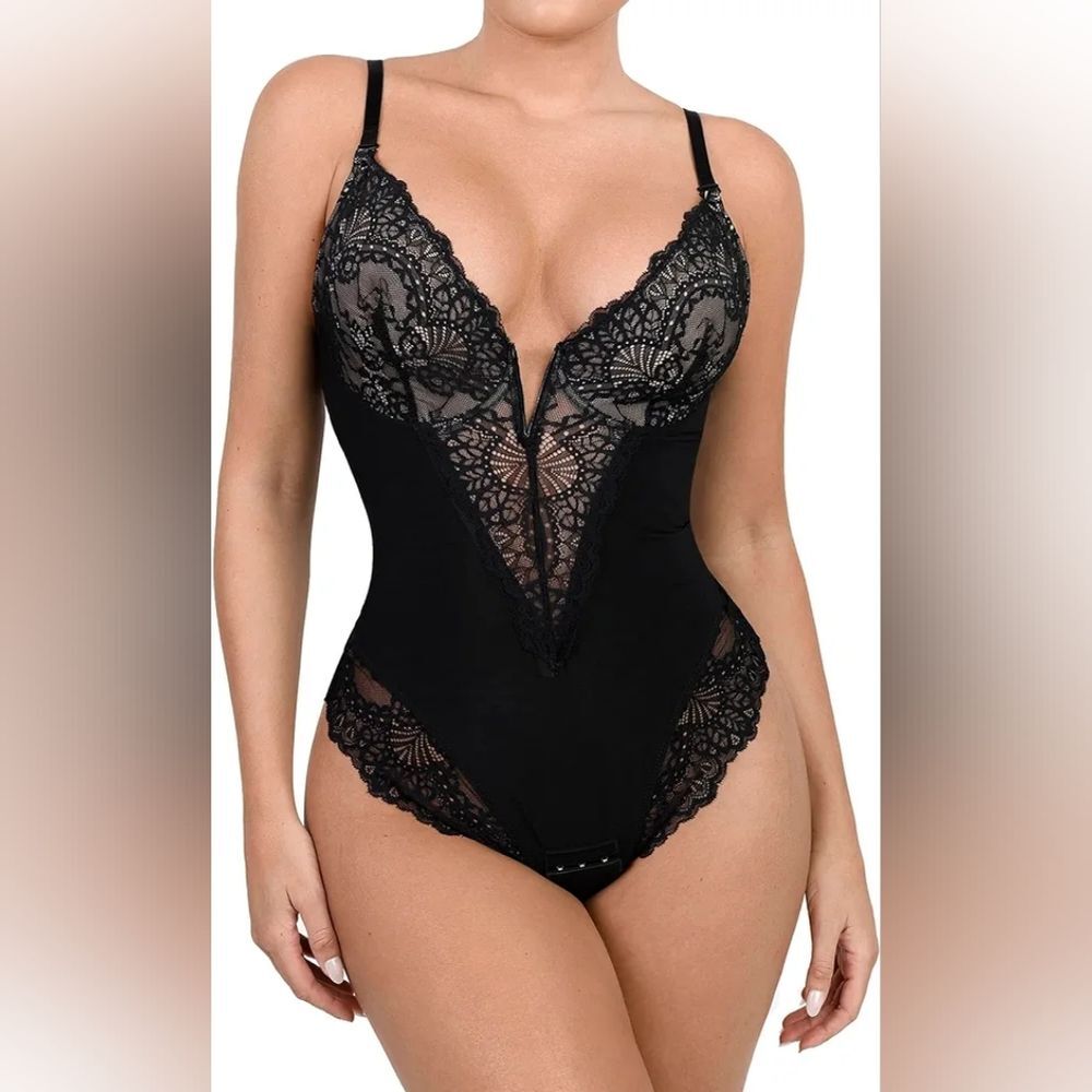 Sophisticated Black Lace Shapewear Bodysuit